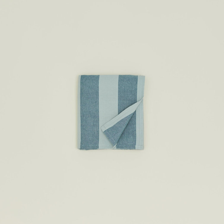 Sky and Peacock Striped Cotton Tablecloth