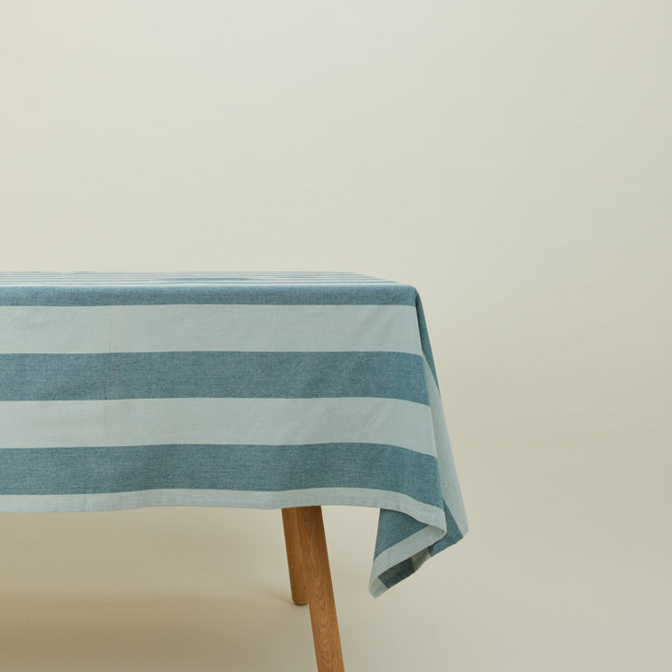 Sky and Peacock Striped Cotton Tablecloth