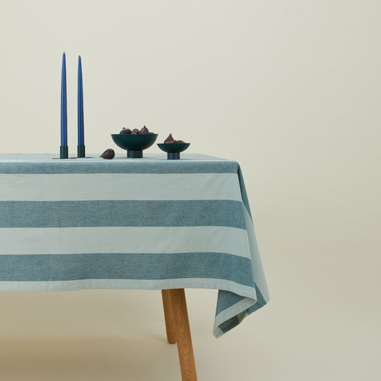 Sky and Peacock Striped Cotton Tablecloth