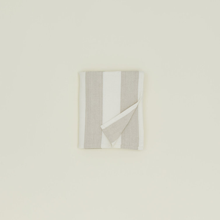 Ivory and Flax Striped Cotton Rectangular Tablecloth