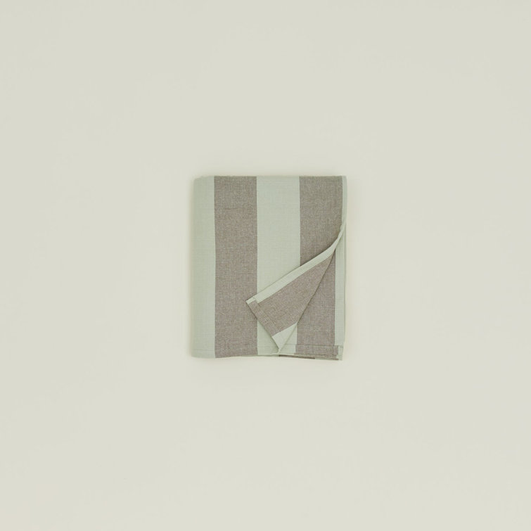 Olive and Sage Striped Cotton Rectangular Tablecloth