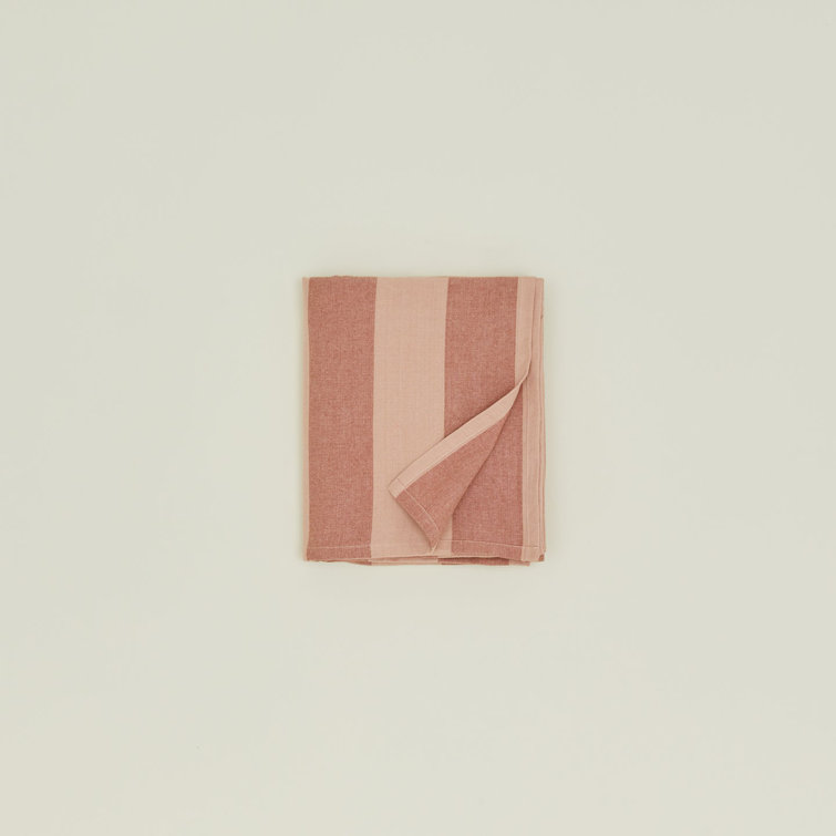 Blush and Terracotta Striped Cotton Rectangular Tablecloth