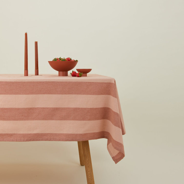 Blush and Terracotta Striped Cotton Rectangular Tablecloth