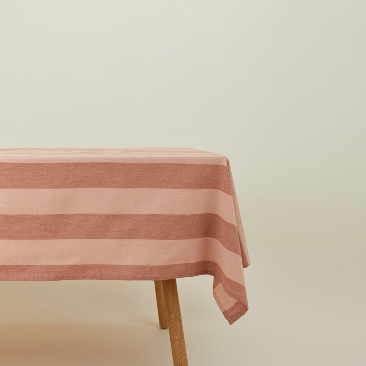 Blush and Terracotta Striped Cotton Rectangular Tablecloth