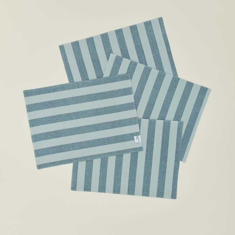 Sky and Peacock Cotton Striped Rectangle Placemats Set of 4