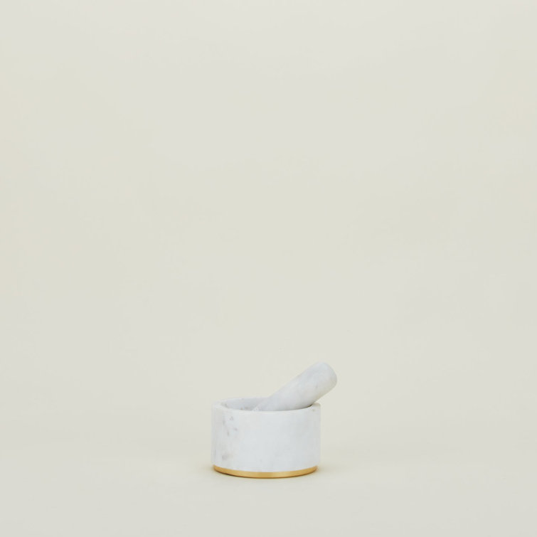 White Marble and Brass Mortar and Pestle Set