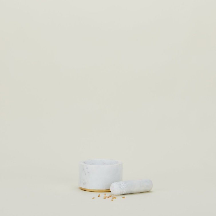 White Marble and Brass Mortar and Pestle Set