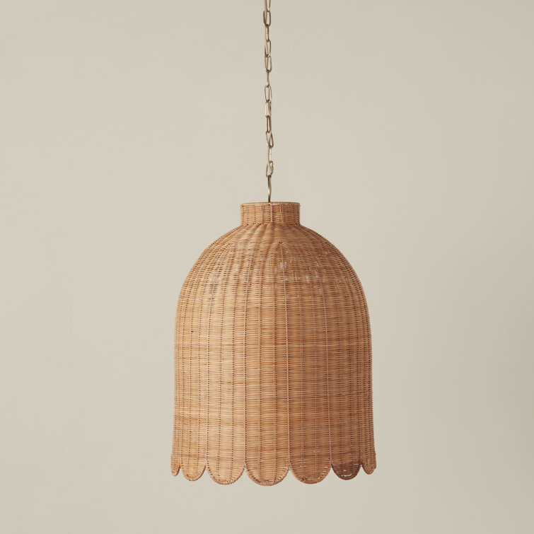 Natural Rattan Scalloped Pendant Light with Brass Chain