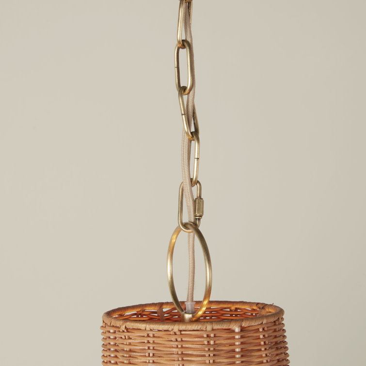 Natural Rattan Scalloped Pendant Light with Brass Chain