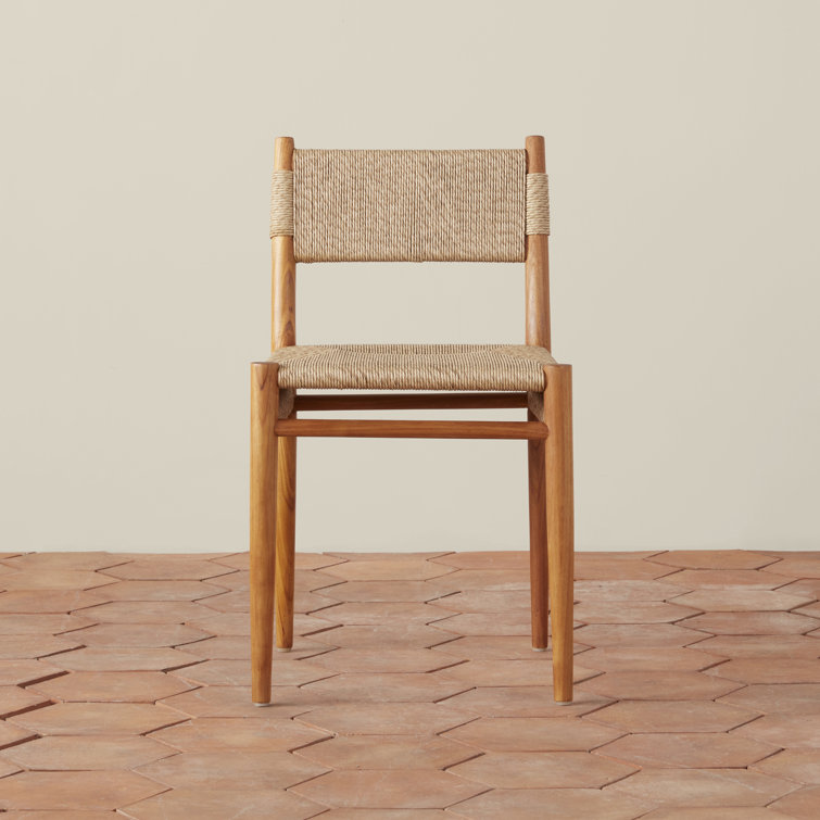 Natural Teak and Woven Rush Armless Dining Chair