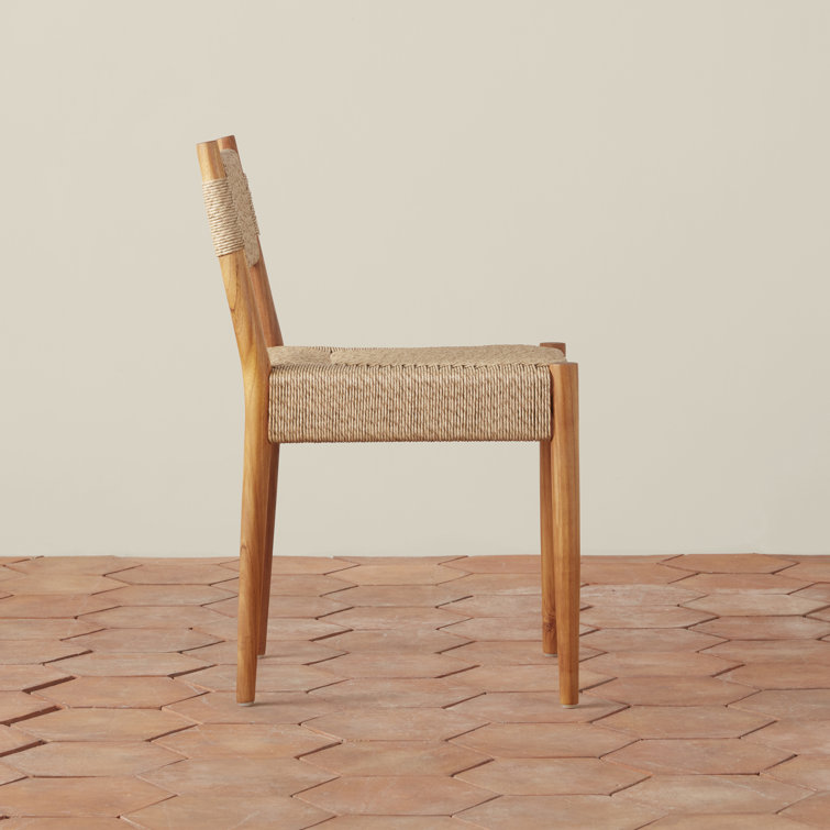 Natural Teak and Woven Rush Armless Dining Chair
