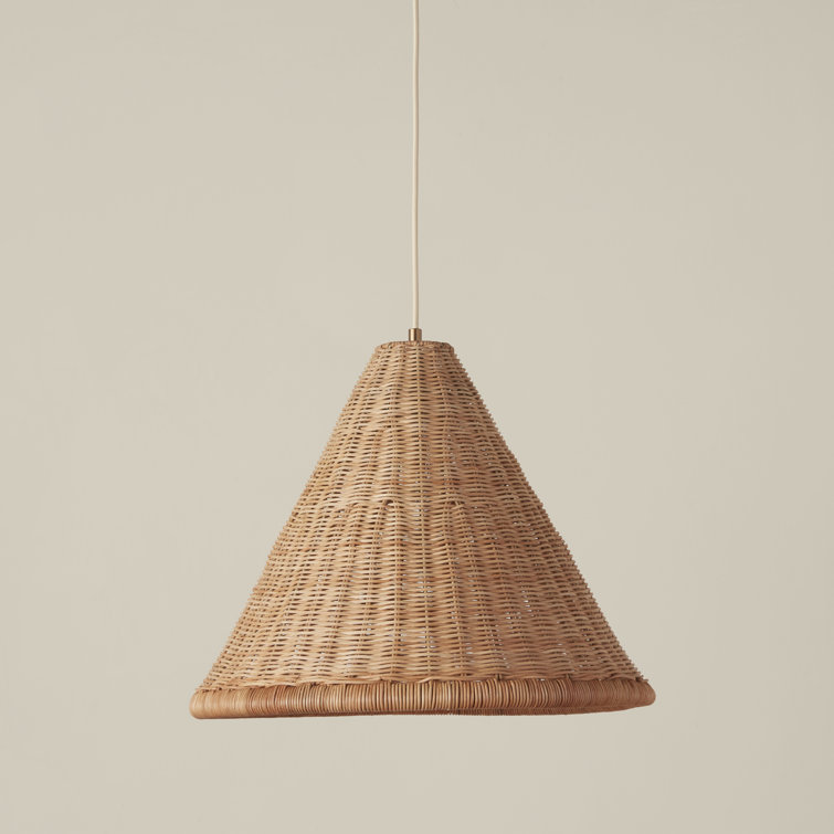 Natural Rattan and Brass Single Light Pendant