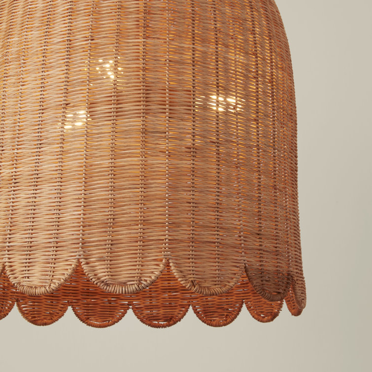 Natural Rattan Scalloped Pendant Light with Brass Chain