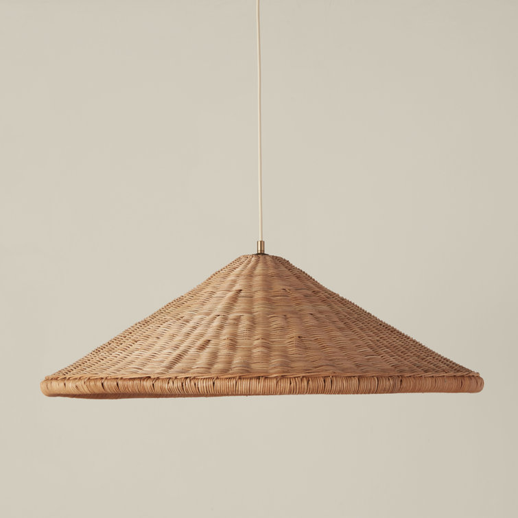 Natural Rattan and Brass Single Light Pendant