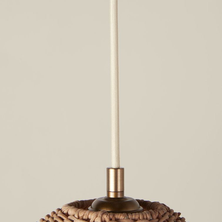 Natural Rattan and Brass Single Light Pendant