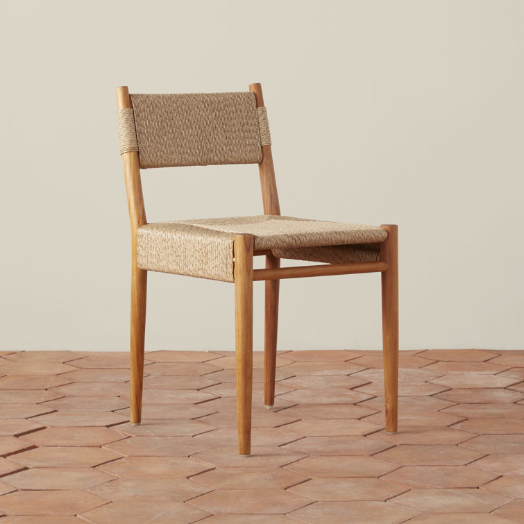 Natural Teak and Woven Rush Armless Dining Chair