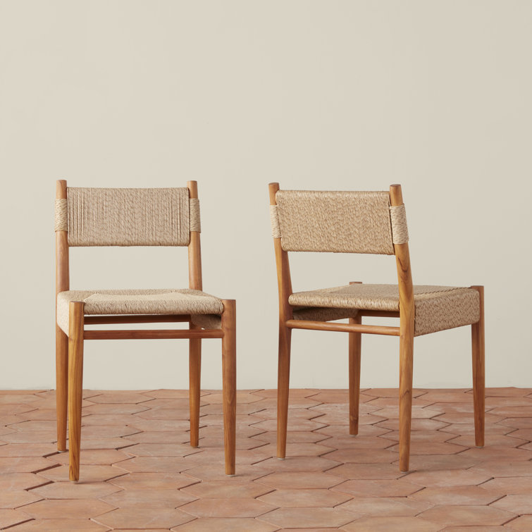 Natural Teak and Woven Rush Armless Dining Chair