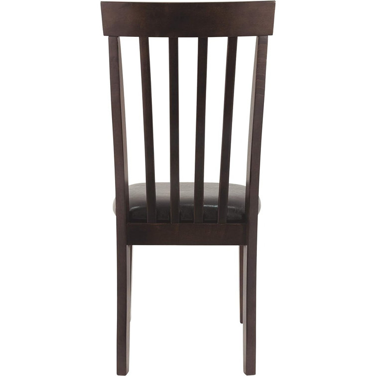 Transitional Dark Brown Leather Upholstered Side Chair with Wood Slat