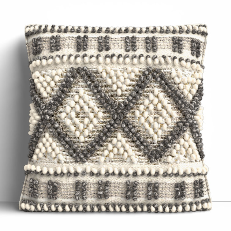 18" Square Beige and Gray Wool Cotton Pillow Cover
