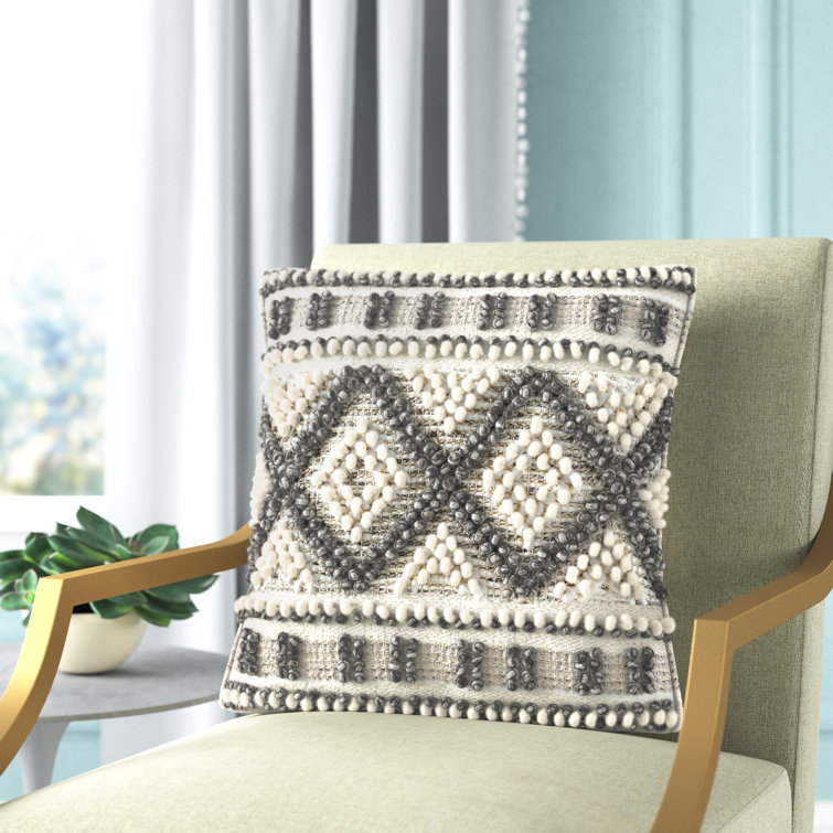 18" Square Beige and Gray Wool Cotton Pillow Cover