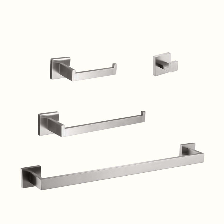 Brushed Nickel 4-Piece Bathroom Hardware Set with Towel Bar