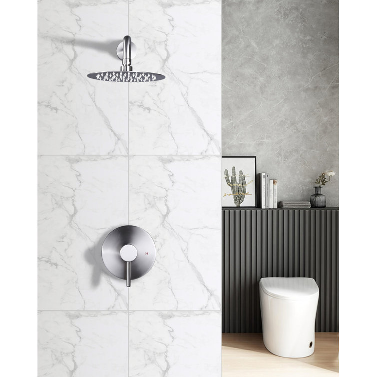 Brushed Nickel Large Round Wall Mounted Rain Shower Head