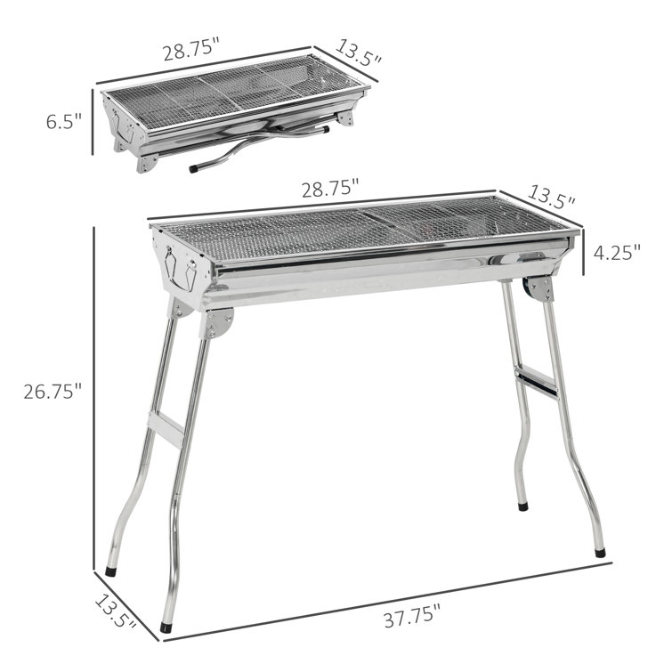 Stainless Steel Portable Hibachi Charcoal Grill with Folding Legs