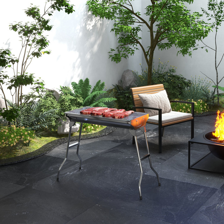 Stainless Steel Portable Hibachi Charcoal Grill with Folding Legs