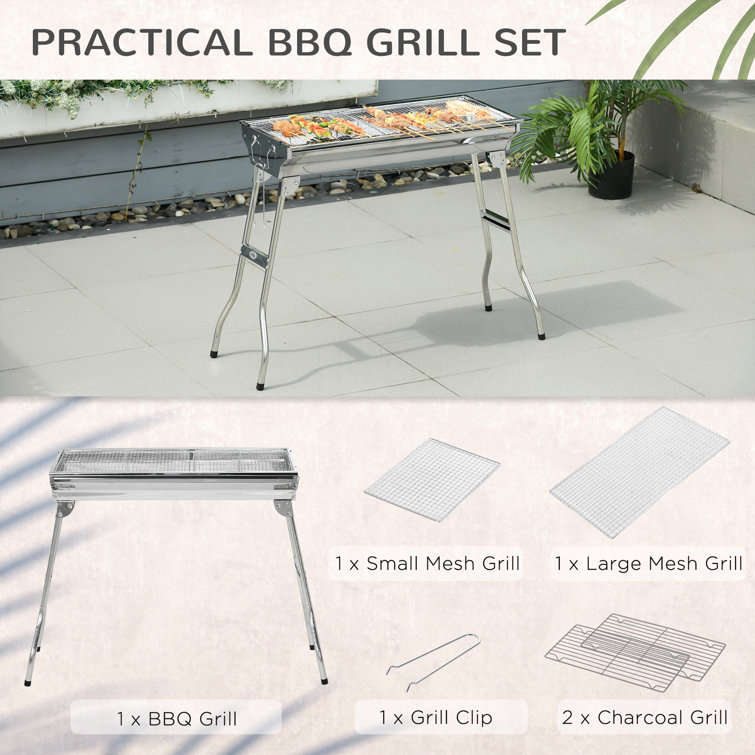 Stainless Steel Portable Hibachi Charcoal Grill with Folding Legs