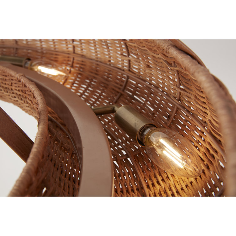 Natural Rattan and Brass Halo Chandelier with Leather Straps