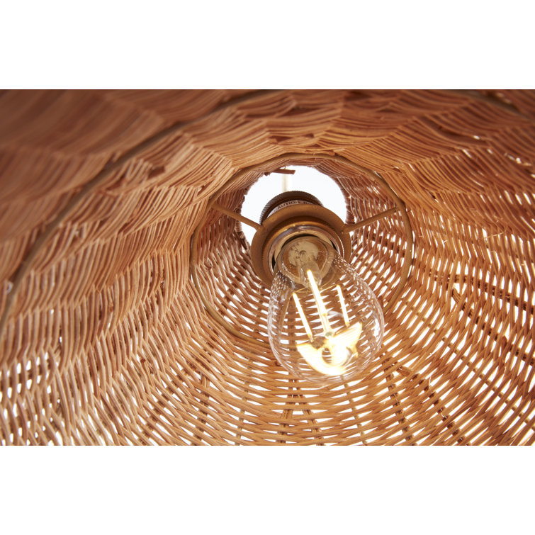 Natural Rattan and Brass Single Light Pendant