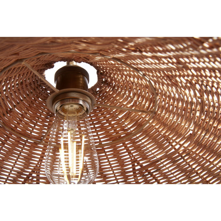 Natural Rattan and Brass Single Light Pendant