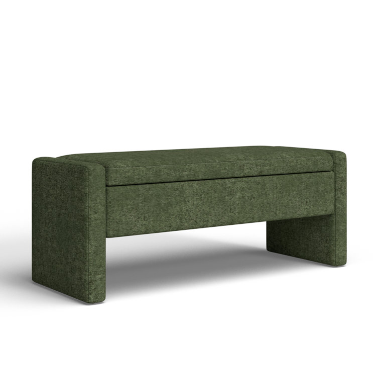 Forest Green Upholstered Storage Bench with Sled Legs