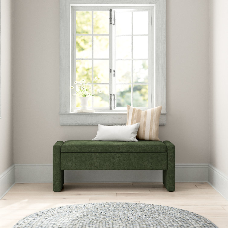 Forest Green Upholstered Storage Bench with Sled Legs