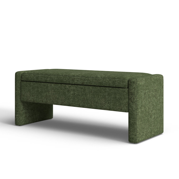 Forest Green Upholstered Storage Bench with Sled Legs