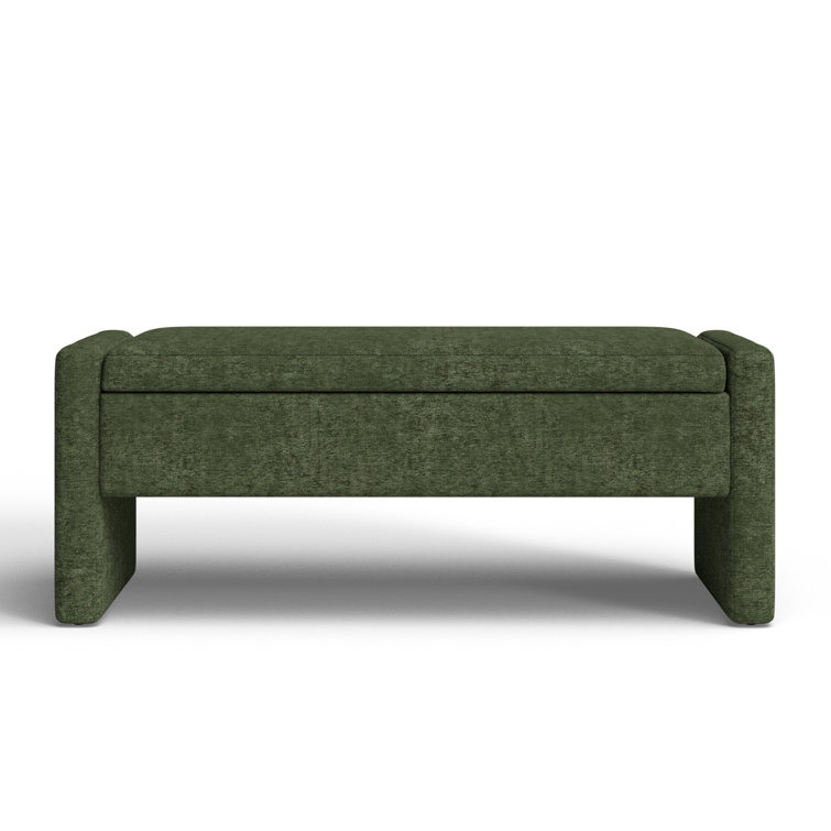 Forest Green Upholstered Storage Bench with Sled Legs