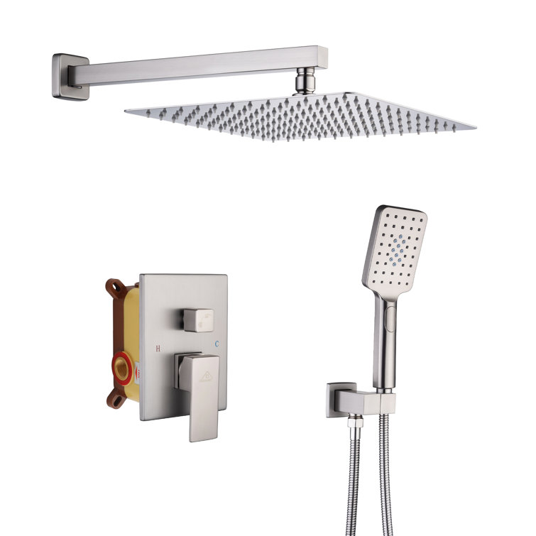 Brushed Nickel Wall Mounted Multi-head Shower System with Handheld and Rain Shower