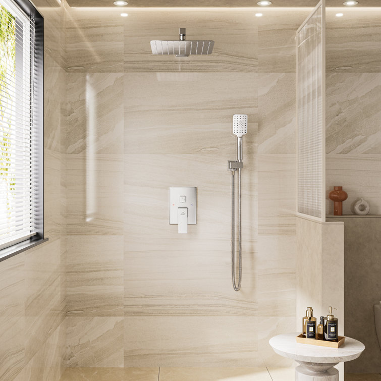 Brushed Nickel Wall Mounted Multi-head Shower System with Handheld and Rain Shower