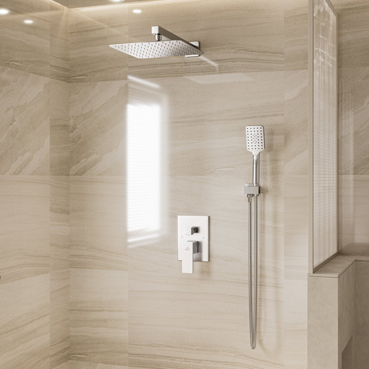 Brushed Nickel Wall Mounted Multi-head Shower System with Handheld and Rain Shower