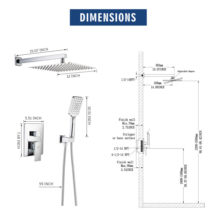 Chrome Polished Multi-Head Wall Mounted Shower System