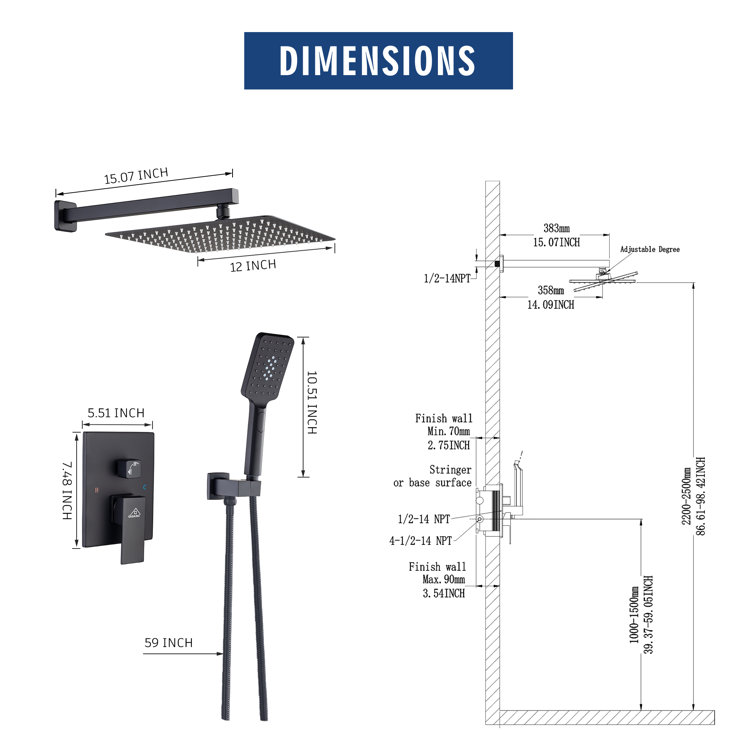 Matte Black Stainless Steel Multi-Head Rain Shower System