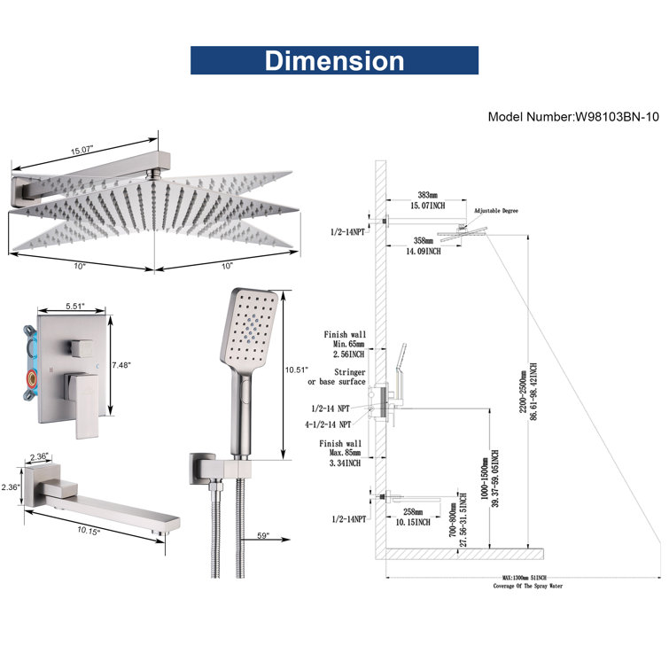 Chrome Polished Multi-Head Wall Mounted Shower System
