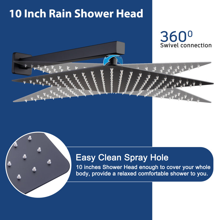 Matte Black Wall Mount Rainfall Shower System with Handheld Spray