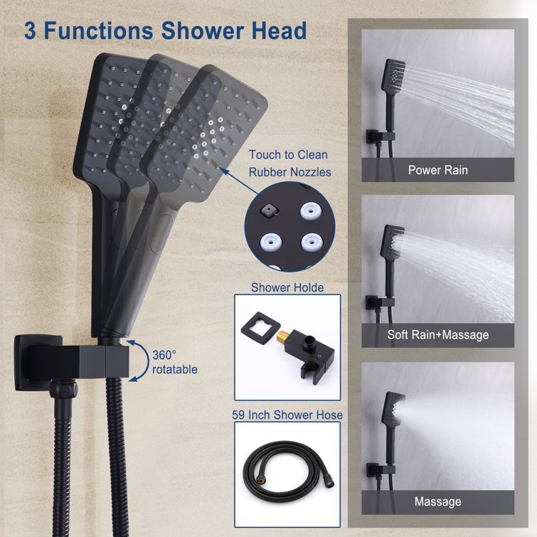 Matte Black Wall Mount Rainfall Shower System with Handheld Spray