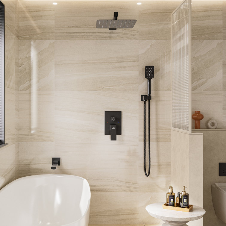 Matte Black Wall Mount Rainfall Shower System with Handheld Spray
