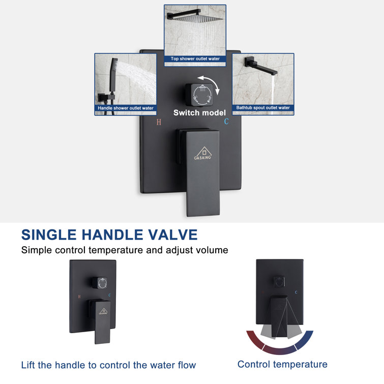 Matte Black Wall Mount Rainfall Shower System with Handheld Spray