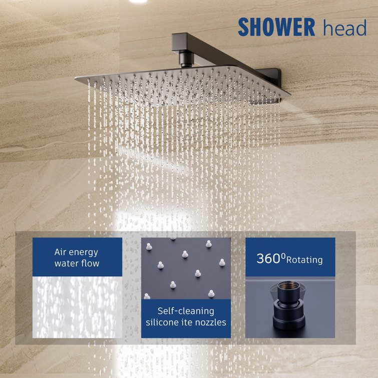 Matte Black Wall Mount Rainfall Shower System with Handheld Spray