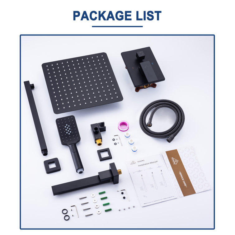Matte Black Wall Mount Rainfall Shower System with Handheld Spray