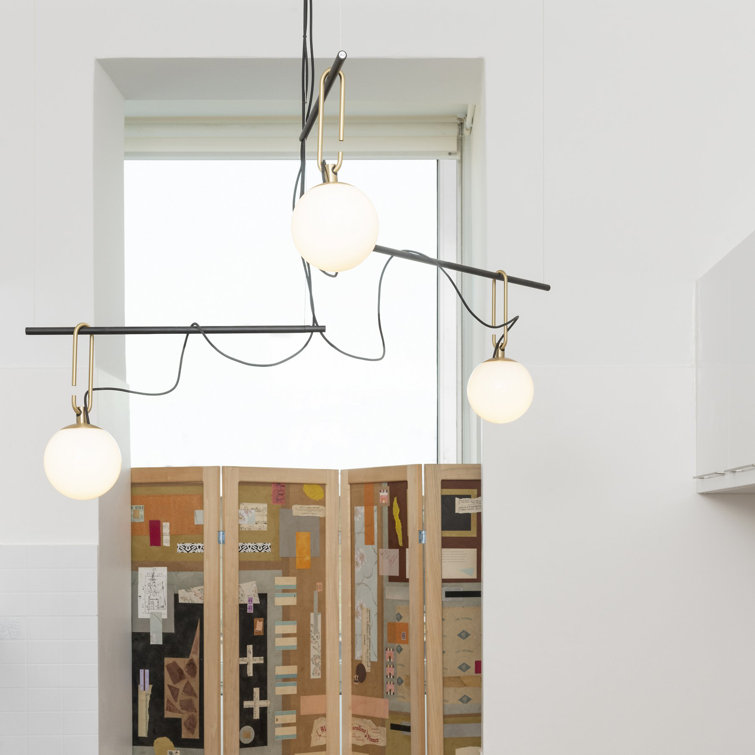 Elegant Cluster Globe Pendant Light in Brushed Brass and White Glass