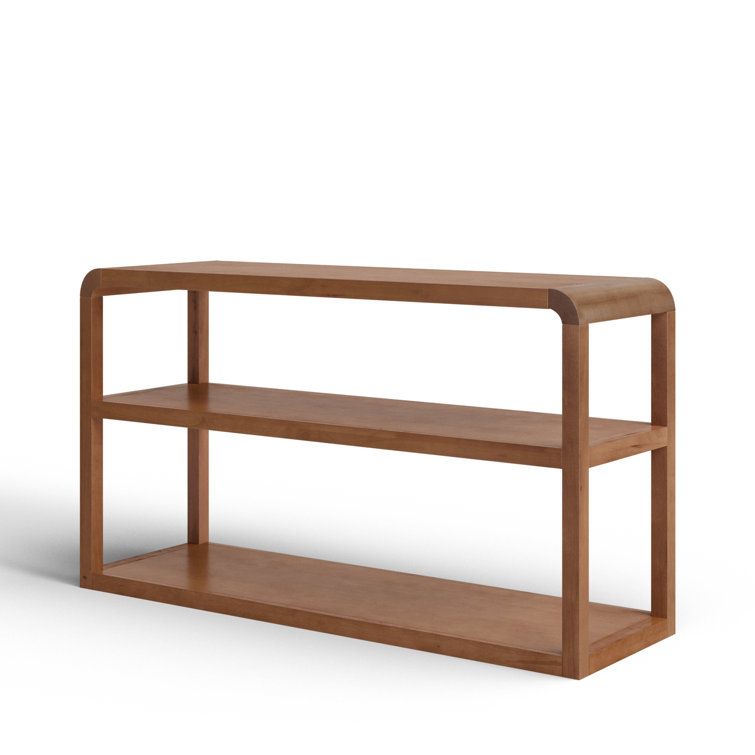 Omara Sleek Black 3-Tier Rubberwood Console Table with Storage